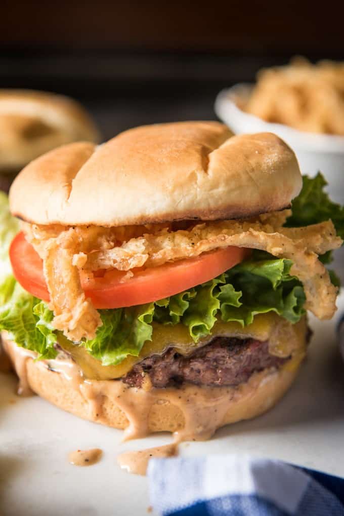 All-American Hamburger with Crispy Onion Strings & Burger Sauce - House