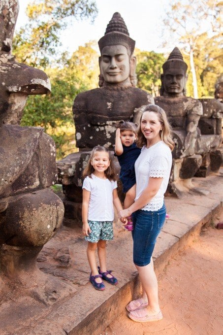 An image of a Mother and her two young daughters in Cambodia at Siem Reap.