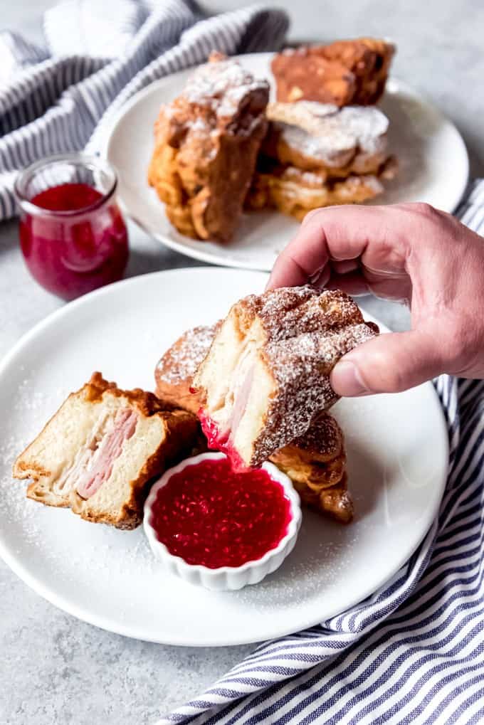 An image of a Monte Cristo sandwich like the kind you at at the Blue Bayou Restaurant at Disneyland.