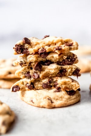 An image of a stack of chocolate chip cookies.