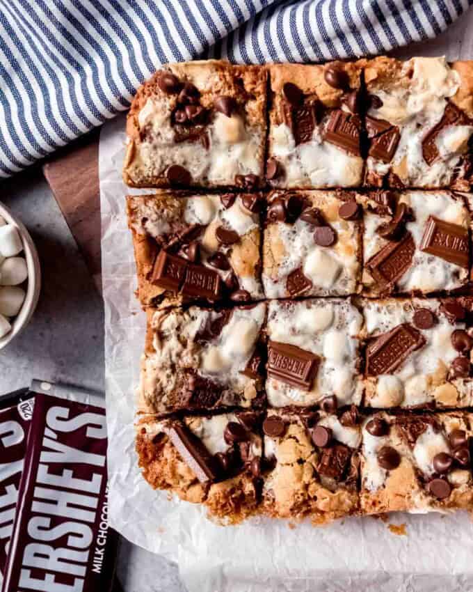 An image of squares of homemade s'mores bars.