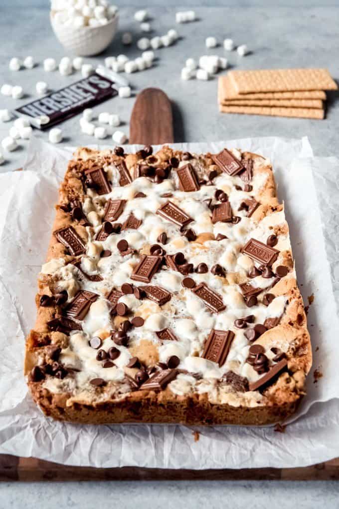 An image of s'mores bars on a cutting board.