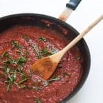 Nothing beats classic homemade marinara sauce made from scratch with crushed tomatoes, garlic, and fresh basil simmered on the stove. And it doubles as a pizza sauce!