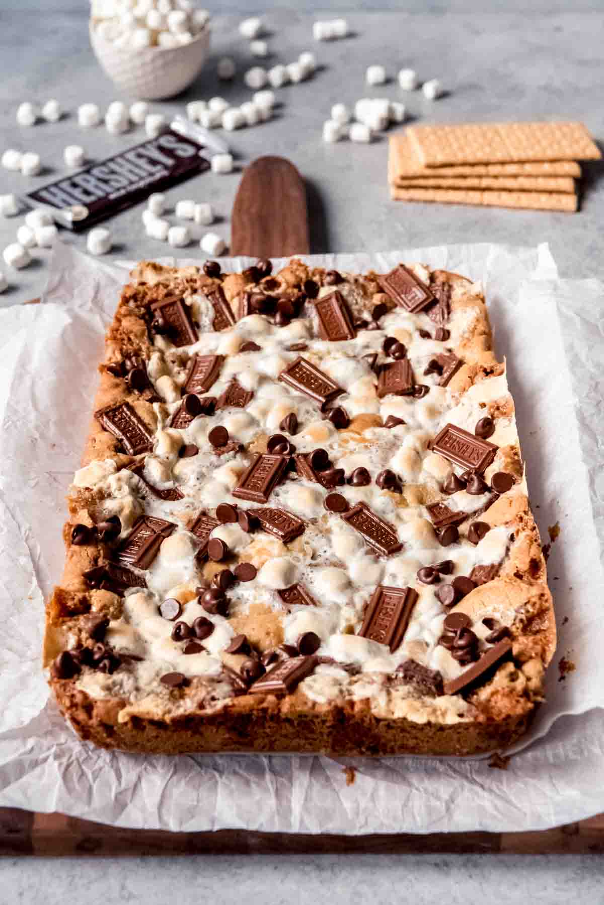 An image of s'mores bars on a cutting board.