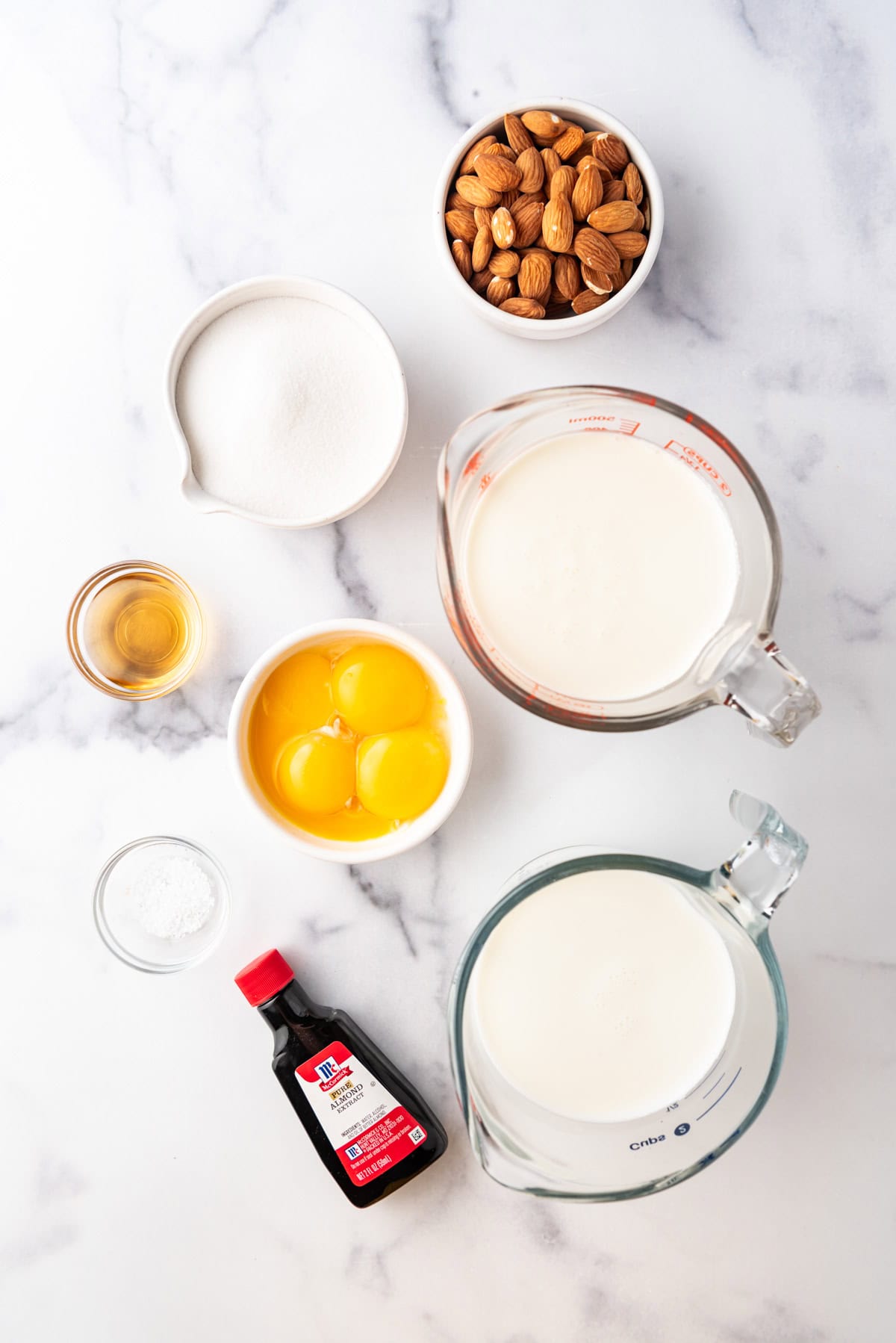 An image of ingredients for toasted almond ice cream.