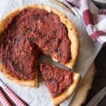 Chicago Deep Dish Pizza has a buttery, flaky crust and a thick layer of gooey, melted mozzarella cheese with a satisfyingly rich and thick tomato basil marinara sauce. You're gonna' need a fork, not just your hands for this pizza!