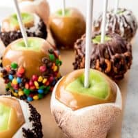 An image of many different types of caramel apple flavor combinations.