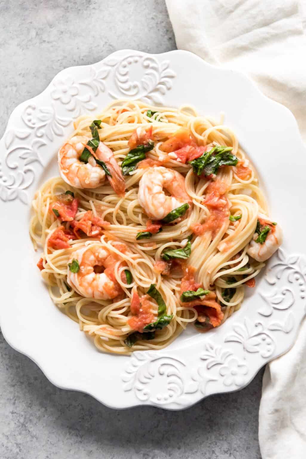 Angel Hair Pasta with Shrimp, Tomato and Basil - House of Nash Eats