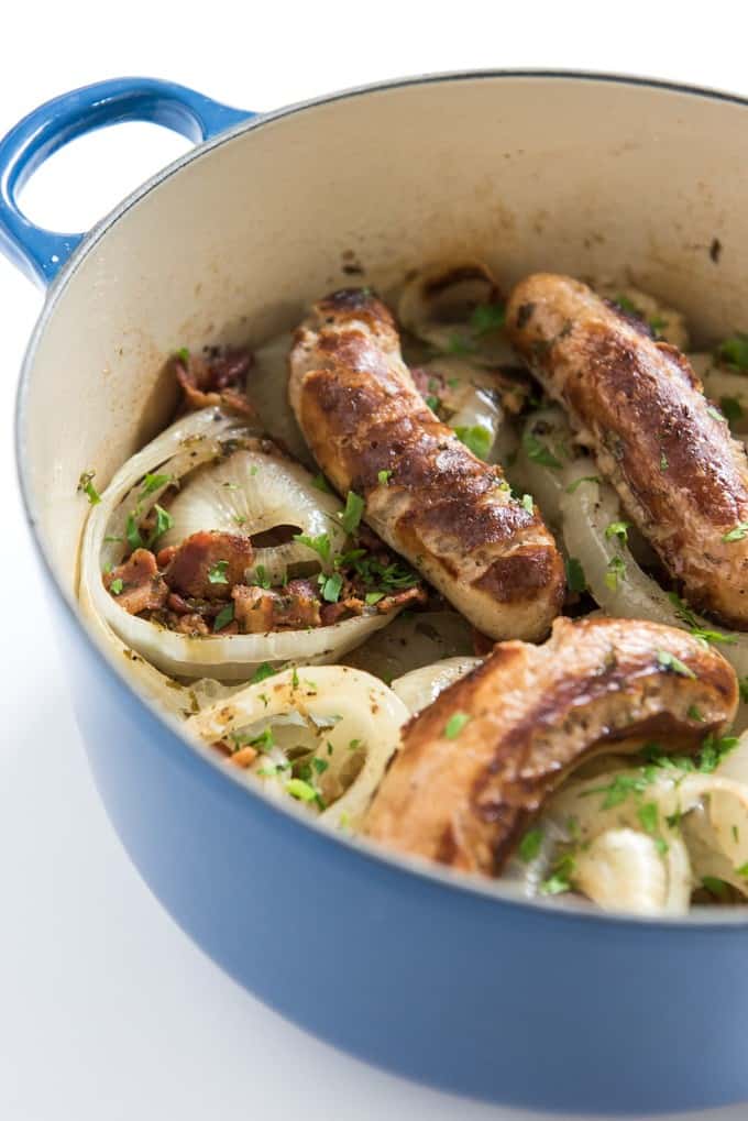 Dublin Coddle is an Irish one-pot meal of tender potatoes, sausage and onions, slow cooked in broth to create a rich, filling stew, perfect for St. Patrick's Day or any cold, rainy weeknight. 