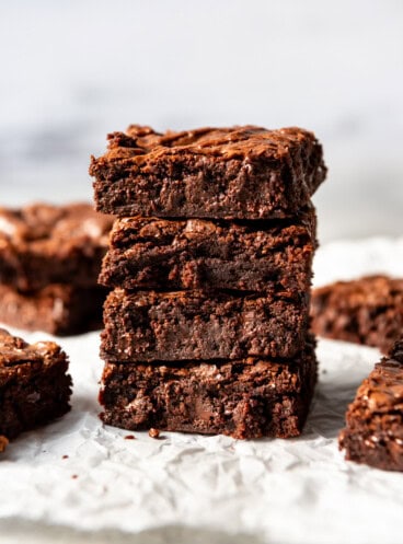 Four brownies stacked on top of each other.