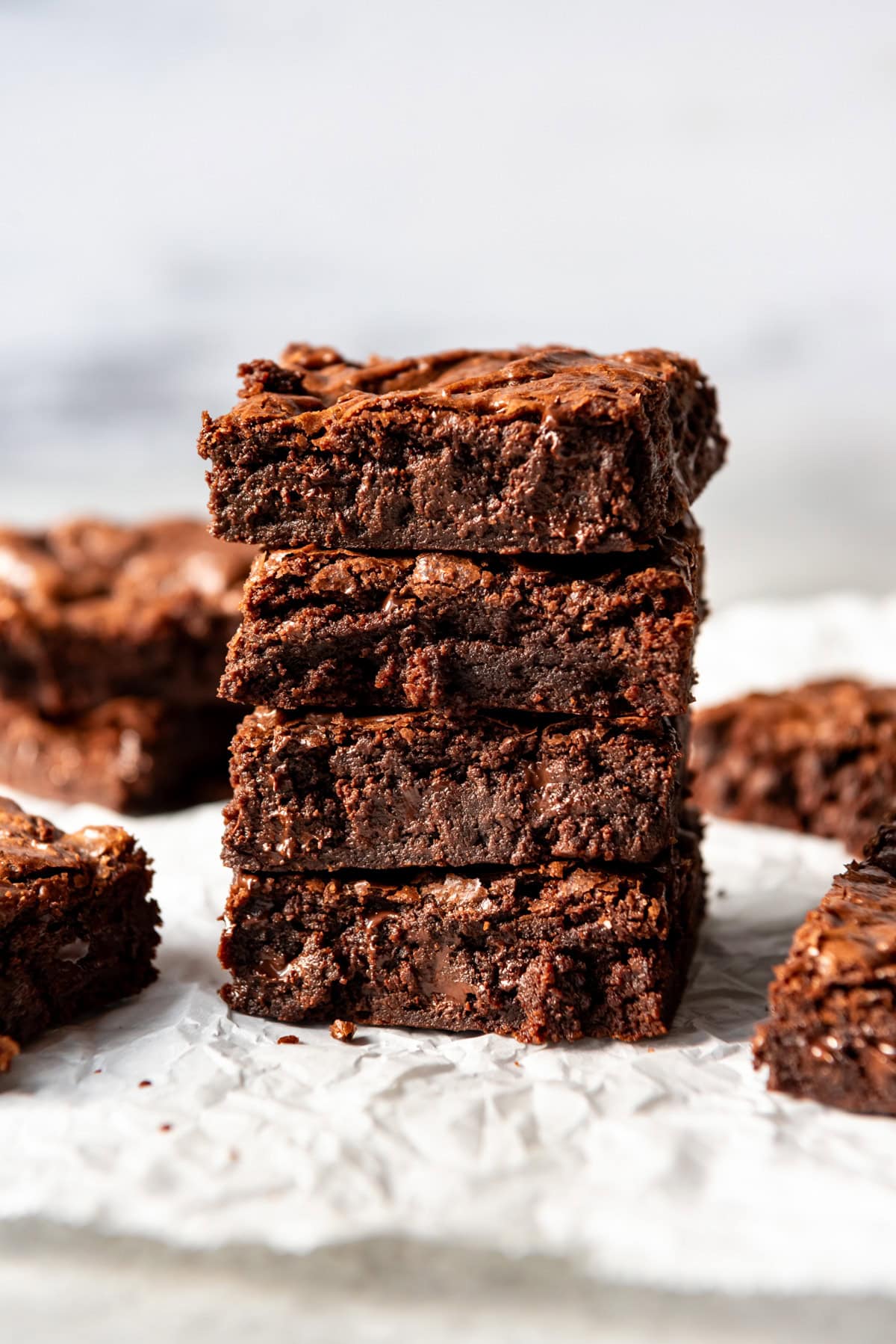 Four brownies stacked on top of each other.