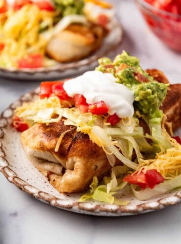 A close up image of a shredded beef chimichanga.