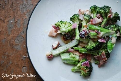 broccoli salad on a white plate