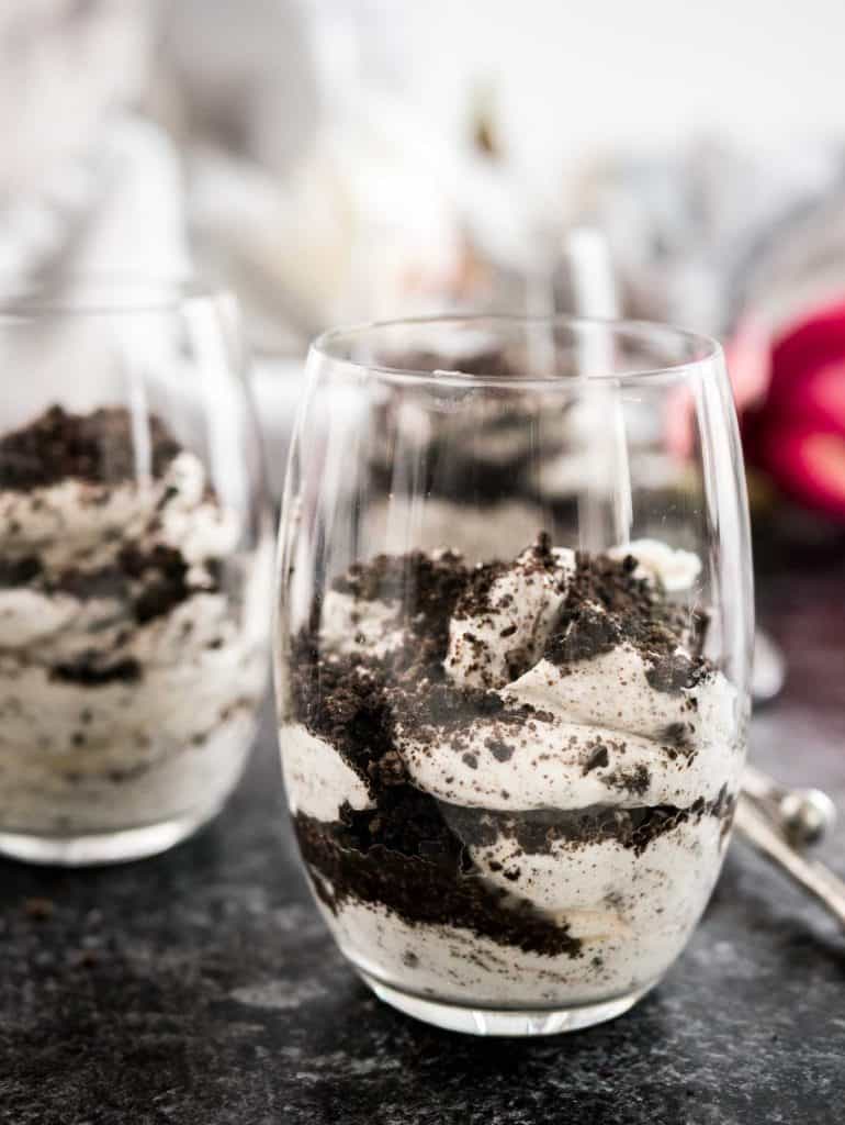glasses full of crushed oreos and cream