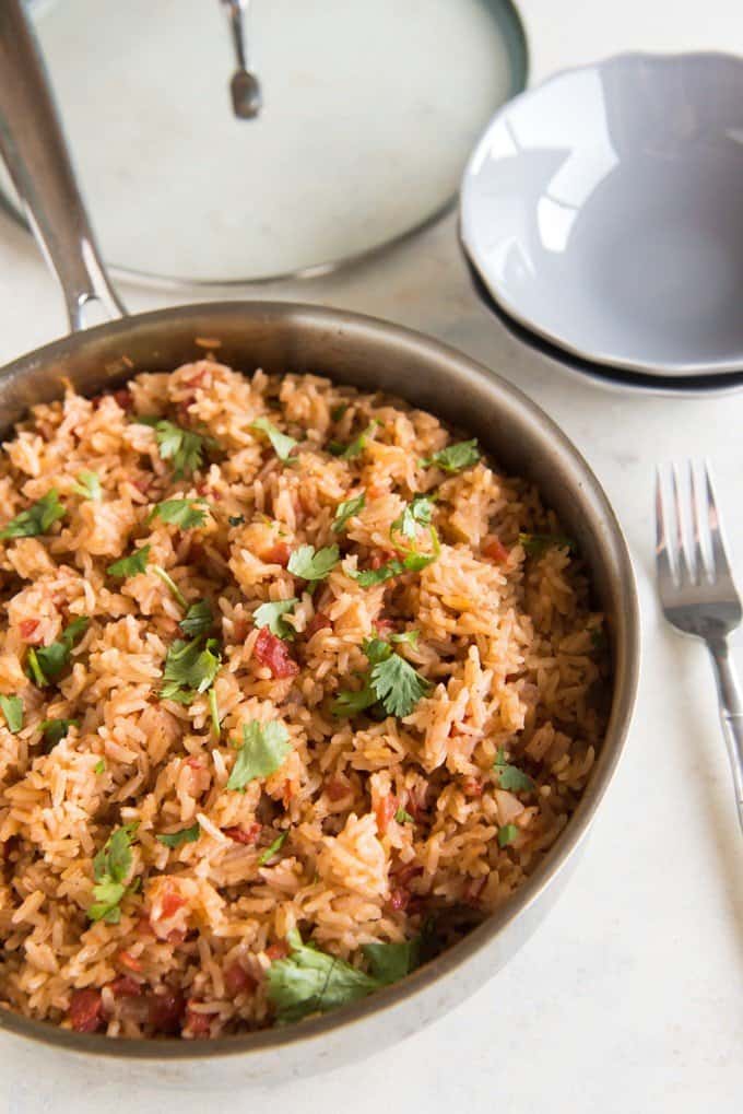 a pan full of spanish rice