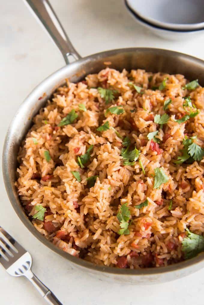spanish rice in a pan
