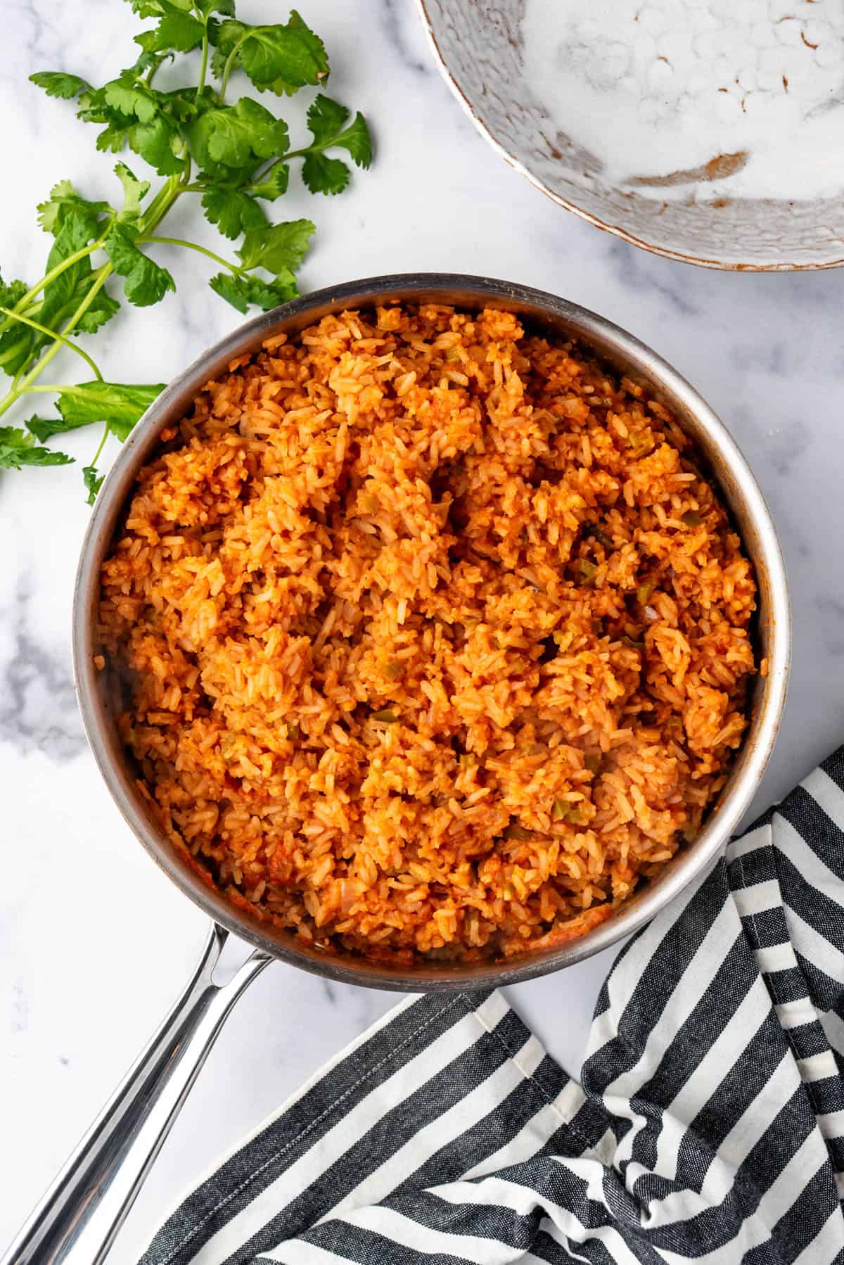 A pan full of spanish rice.