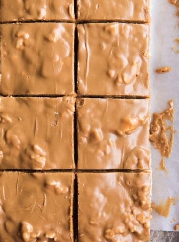 Cookie Butter Rice Krispie Treats sliced into squares