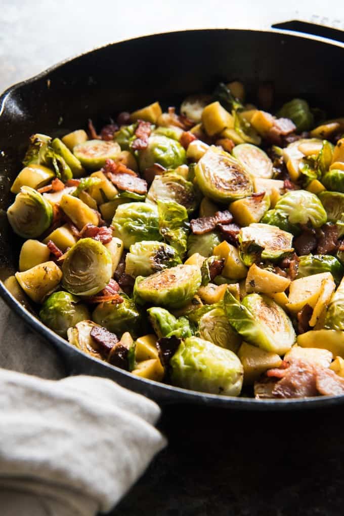 Roasted Brussels Sprouts with Bacon and Apples is a wonderfully savory side dish that is special enough for a holiday dinner like Thanksgiving or Christmas, but easy enough to make on a weeknight for your family.