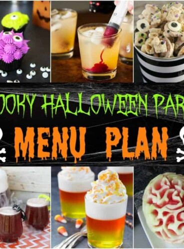 This Spooky Halloween Party Menu Plan has some great, easy ideas for pulling together a fun, frightful Halloween-themed bash!  Everything from appetizers and drinks, to main dishes, sides and desserts are covered, helping you come up with a delicious and easy party for All Hallow's Eve (or any October eve) without a hassle!