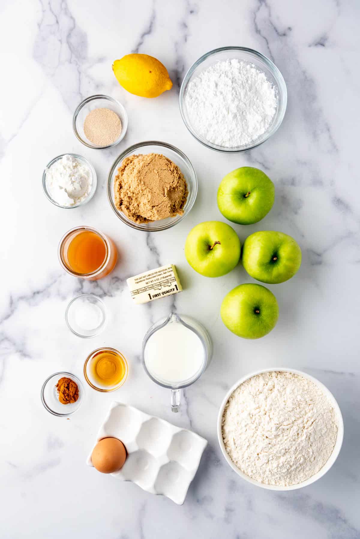 Ingredients for making apple fritter. 