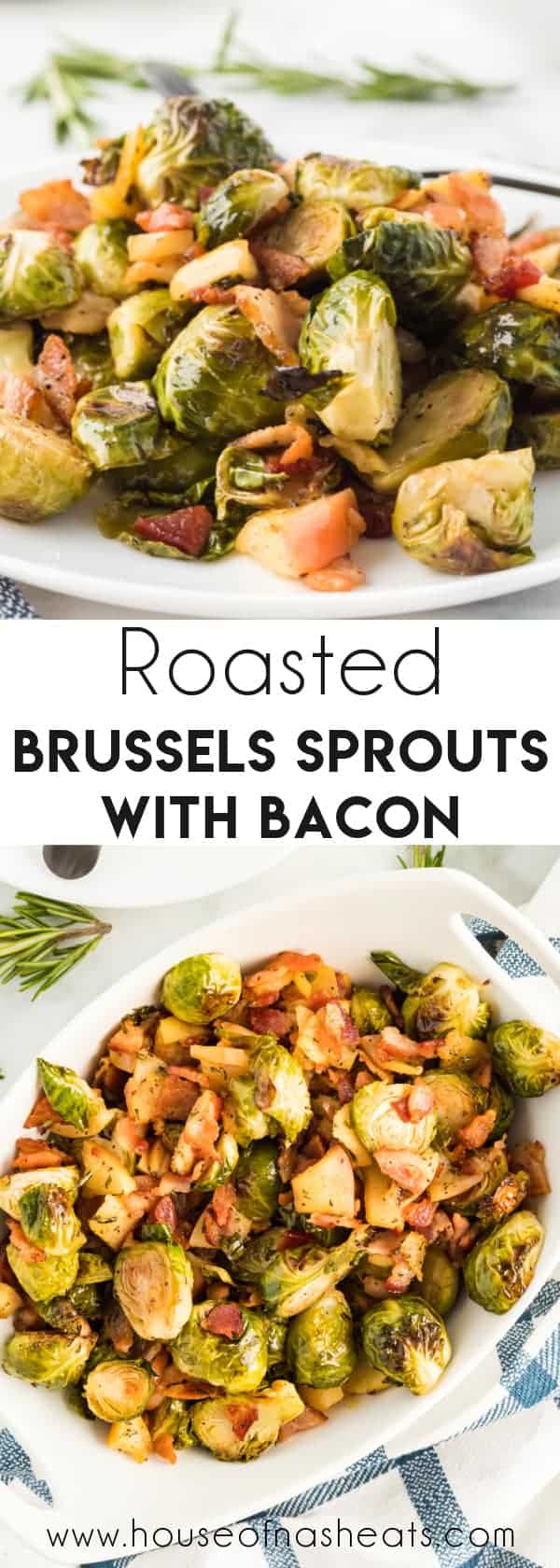 A collage of images of roasted brussels sprouts with text overlay.