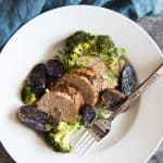This delicious Honey Mustard Pork Tenderloin with Honey Steamed Broccolini and Roasted Baby Purple Potatoes is all fancy seeming and impressive (especially if you opt to plate each serving individually) with big flavors, but it's really simple to make!