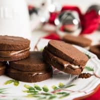 Two slice-and-bake homemade chocolate cookies sandwiched around a rich, delicious nutella filling make these Double Chocolate Nutella Sandwich Cookies as much fun to make as they are to eat!  Perfect with a glass of milk!