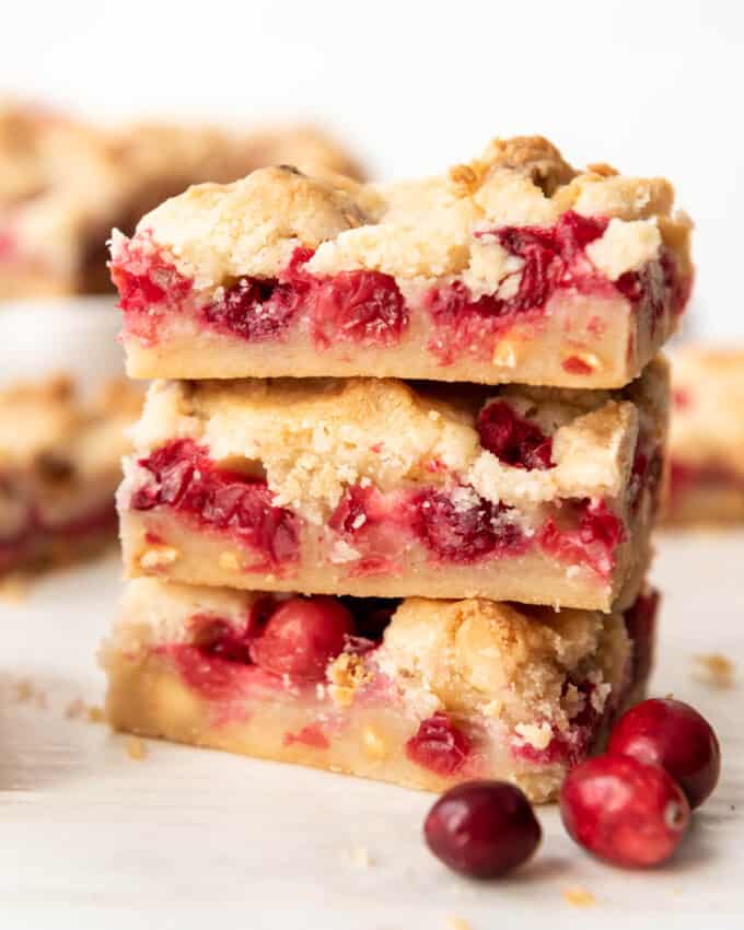 Stacked fresh cranberry bars.