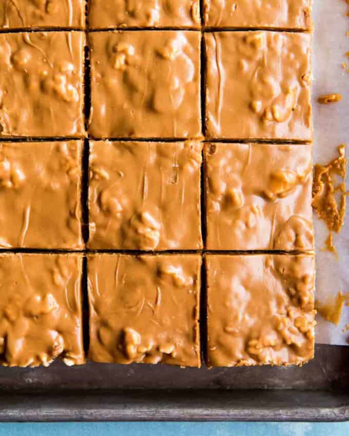 Cookie Butter Rice Krispie Treats sliced into squares