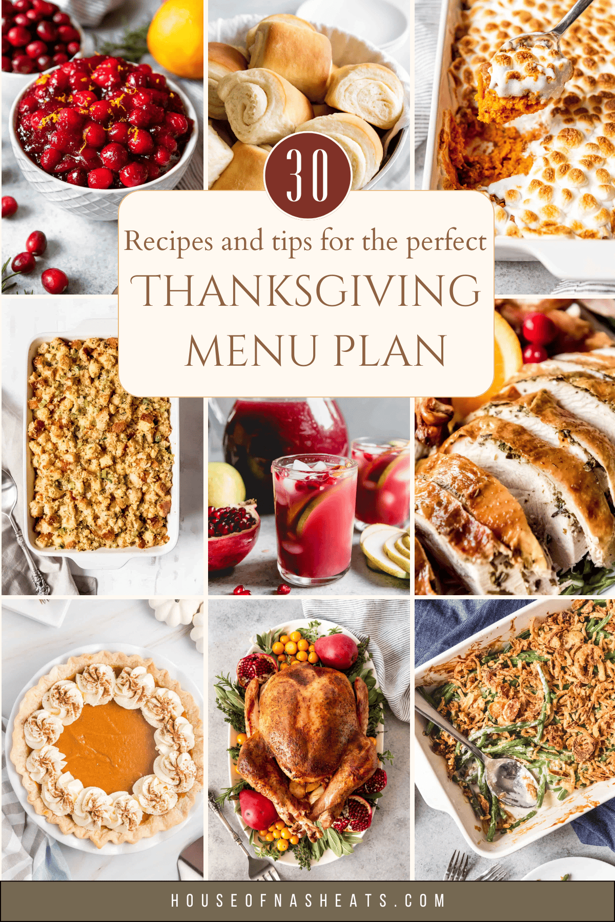 An image showing different foods for a Thanksgiving Menu Plan.