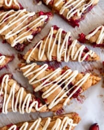 An overhead image of white chocolate cranberry blondies.