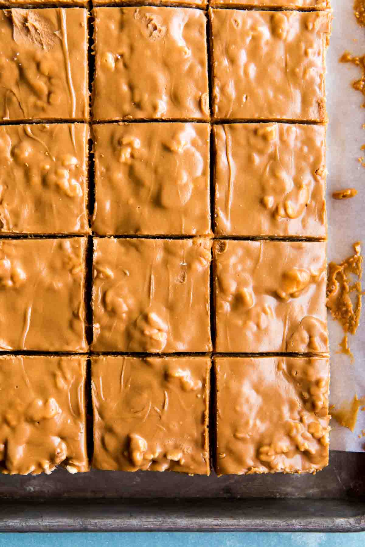 Cookie Butter Rice Krispie Treats sliced into squares