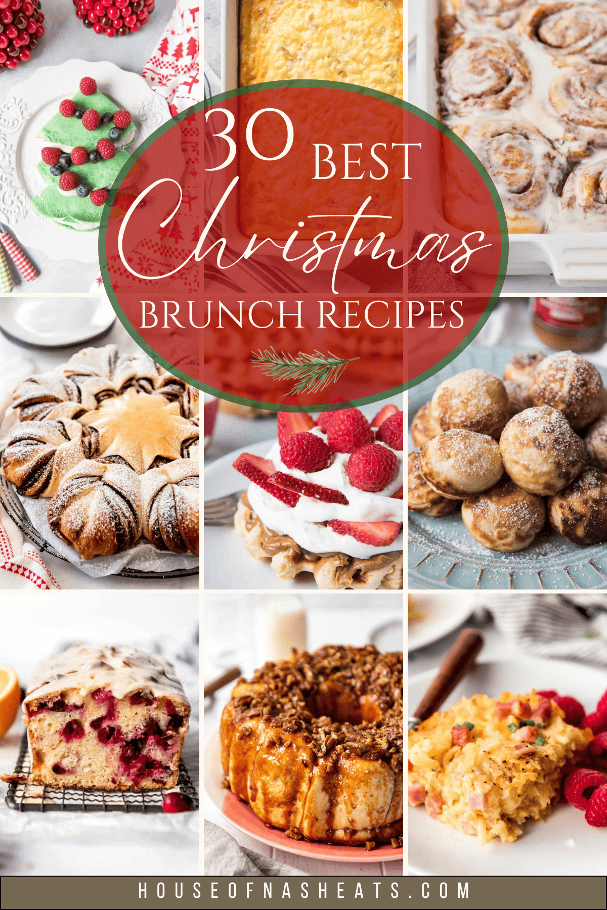 An Image with multiple recipes highlighting Christmas brunch recipes.