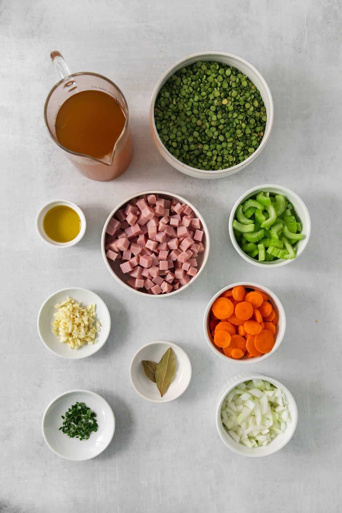 Ingredients for split pea soup.