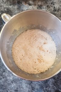 a bowl of yeast dough bubbling and frothing