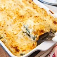 Layers of lean ground chicken and mushrooms, spinach, a creamy white sauce, lasagna noodles, and cheese, make this White Chicken Spinach Lasagna a bit lighter than the traditional version while still being loaded with delicious, comforting flavor!