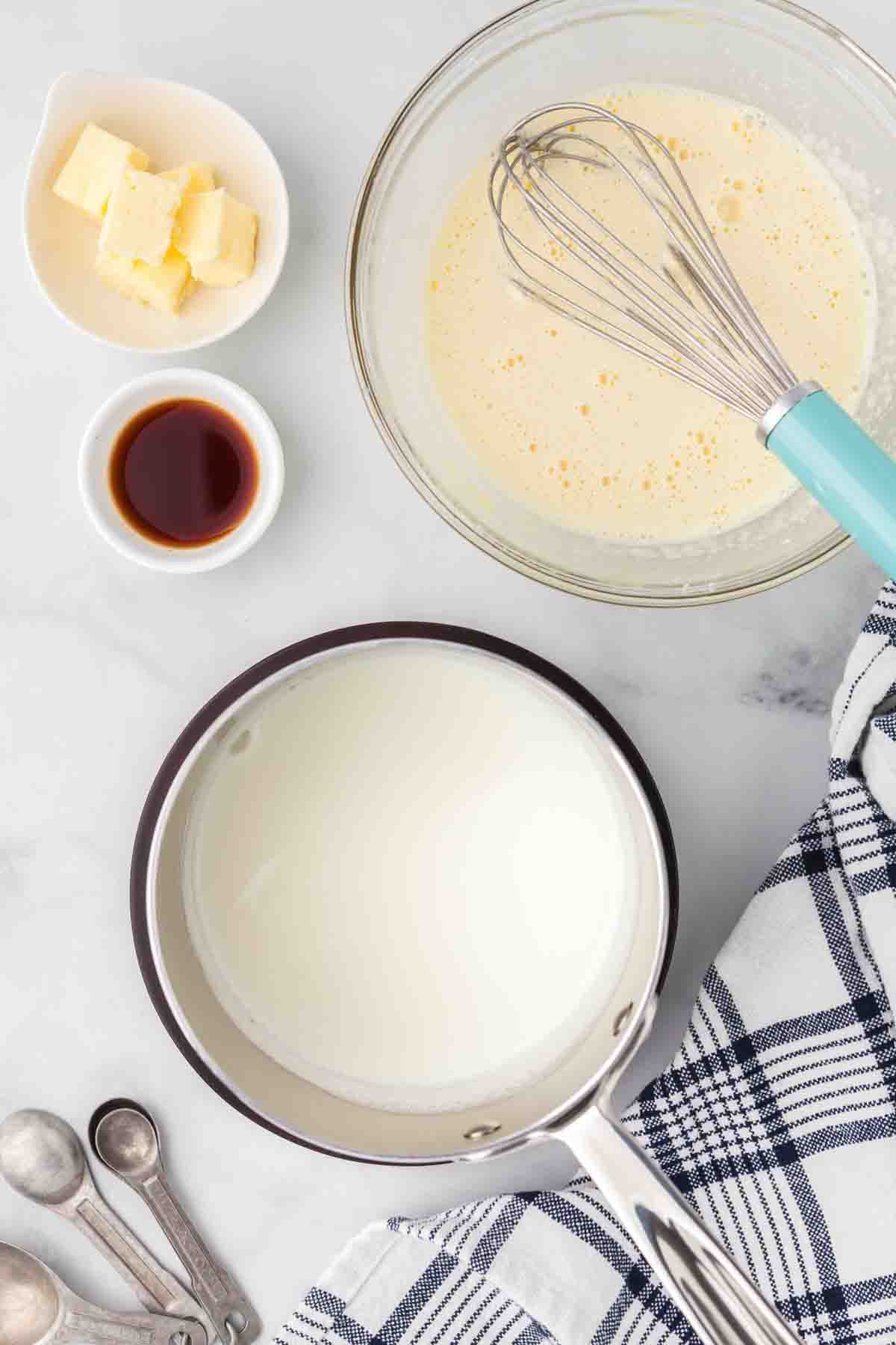 An image of ingredients for making pastry cream.