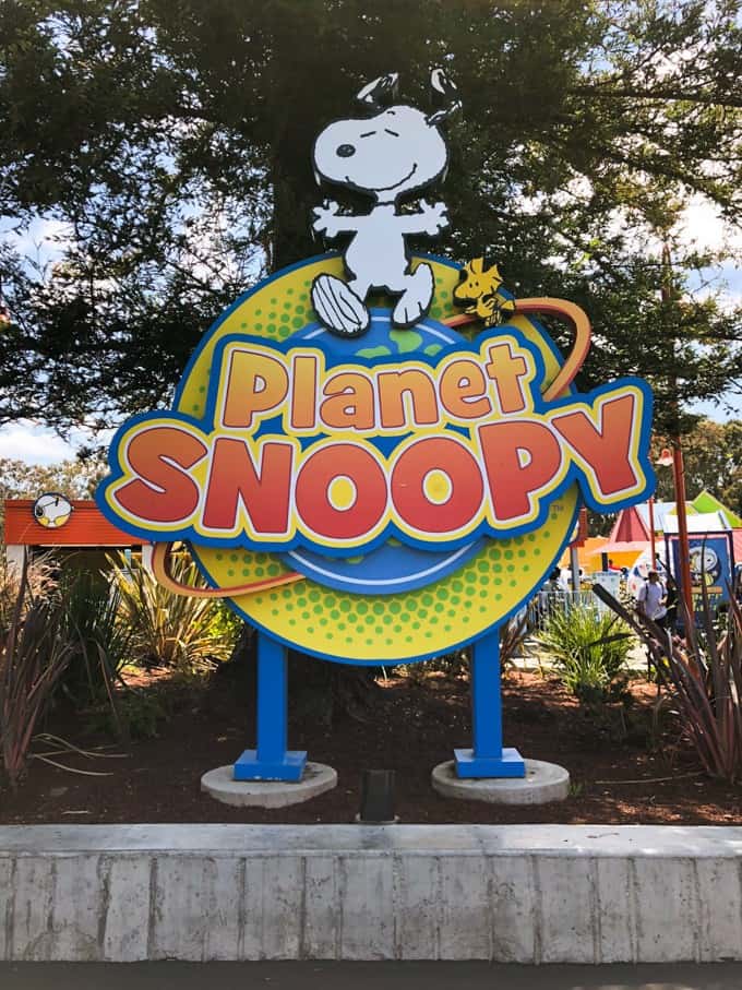 An image of the Planet Snoopy sign at California's Great America.