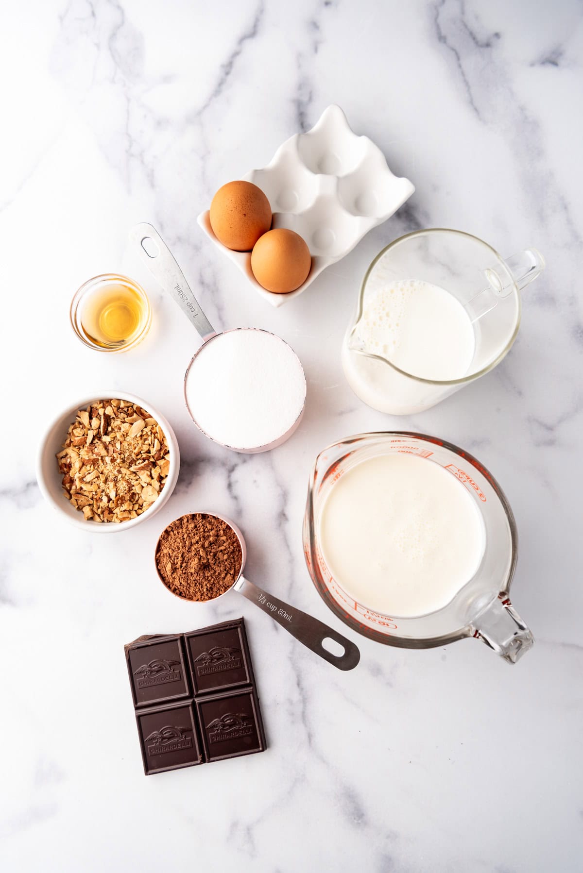 Ingredients for making burnt almond fudge ice cream.