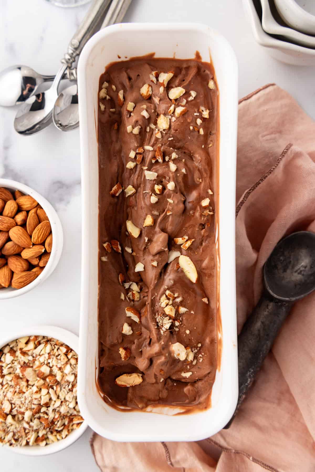 An open container of burnt almond fudge ice cream.