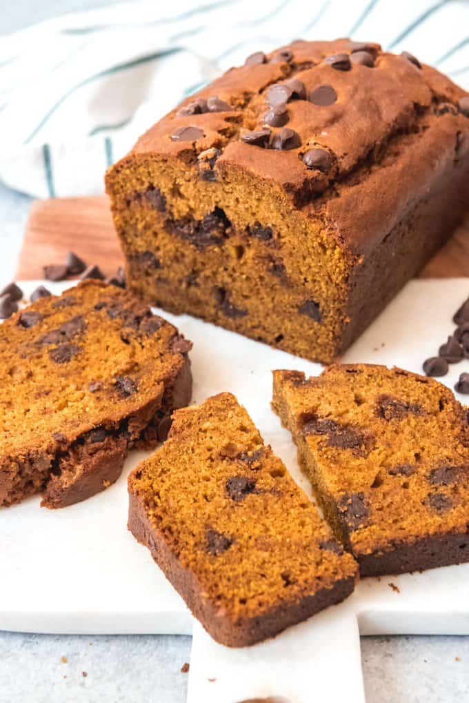 a pumpkin bread with chocolate chips