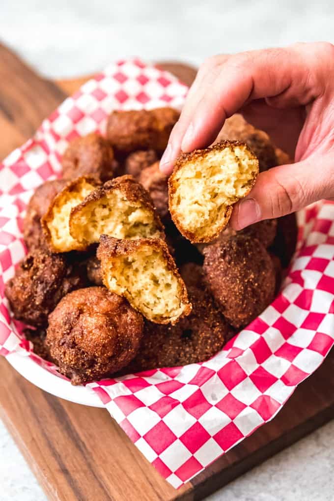 the inside of fried southern hush puppies