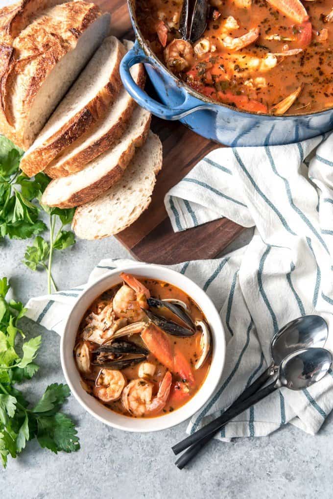 Considered by many to be the signature dish of San Francisco, Cioppino is a wonderful seafood stew that is perfect for entertaining and holidays.  Serve this with crusty sourdough bread to sop up all the delicious broth for a truly Californian dining experience!