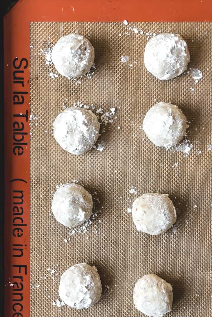 powdered sugar covered cookie dough balls