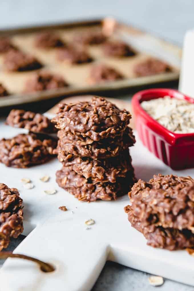 An image of classic no bake cookies (also known as preacher coookies).