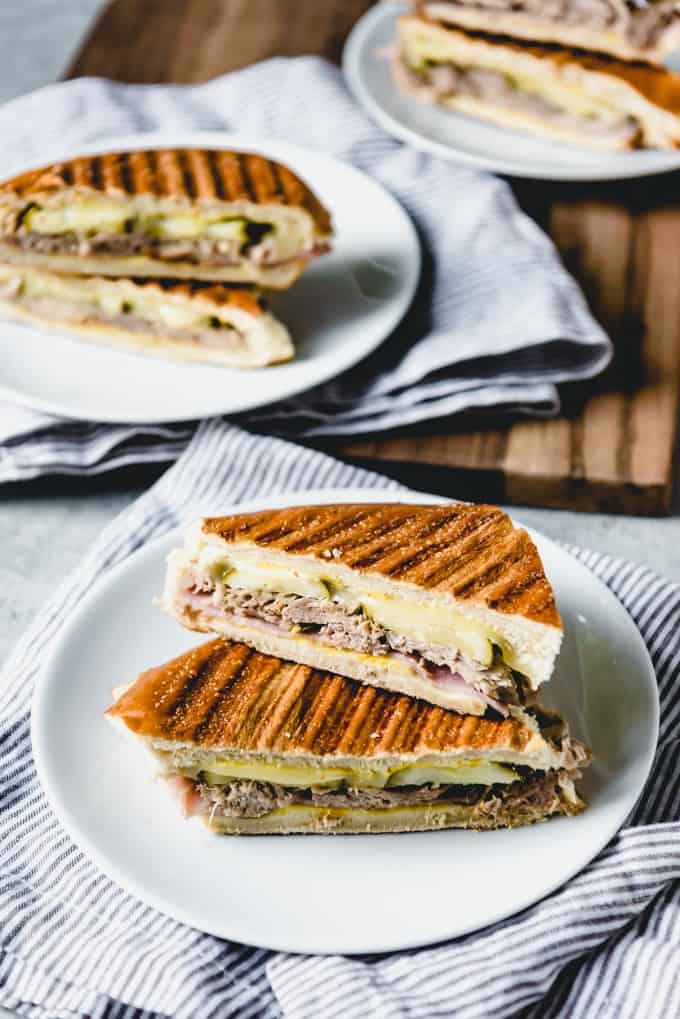 Cuban Sandwiches sliced into triangles and stacked