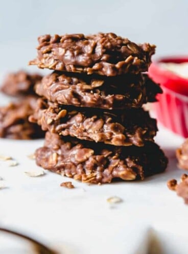stacked chocolate peanut butter no bake cookies