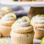 key lime cupcakes garnishes with crumbs and key lime slices