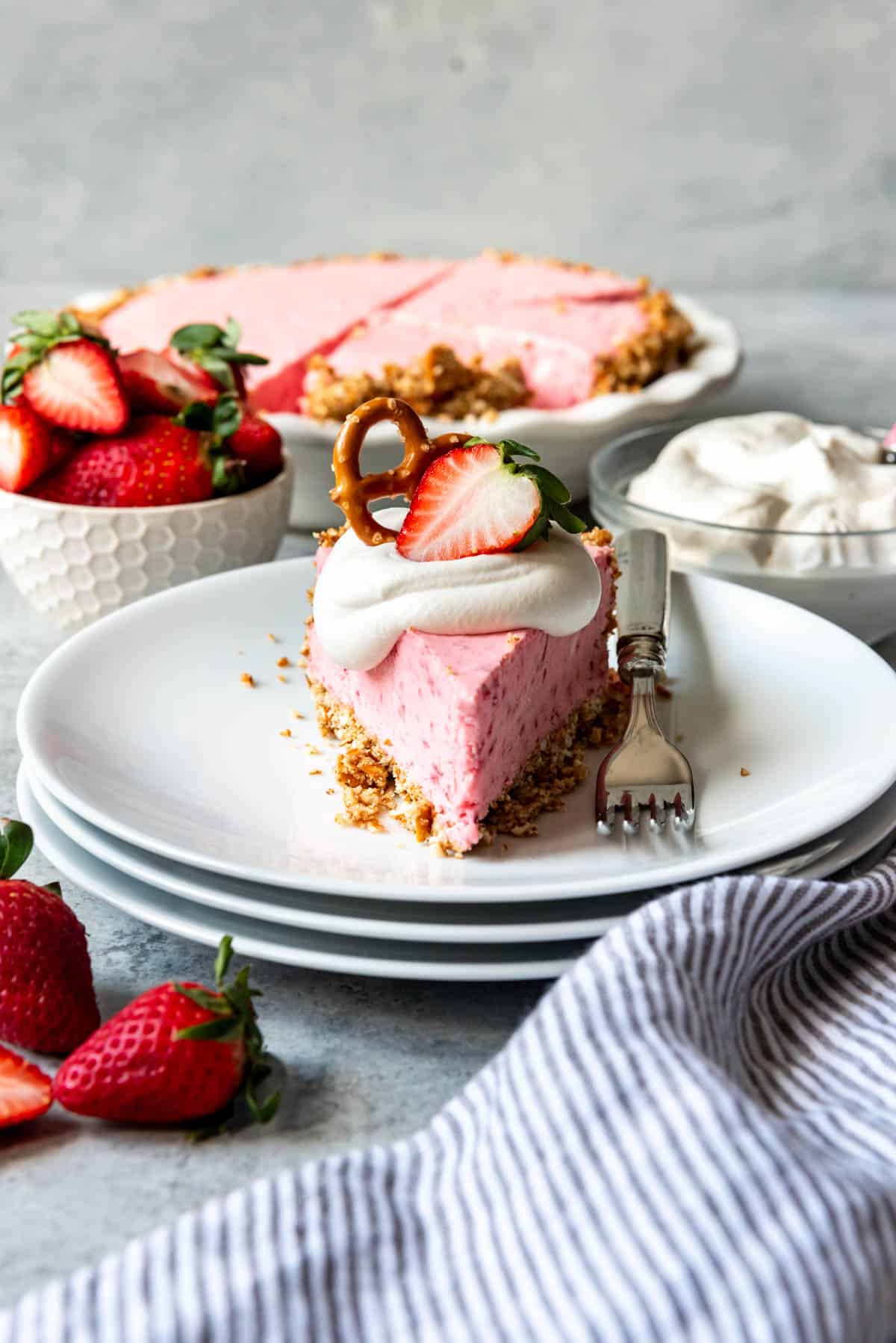 An image of a frozen strawberry dessert known as a strawberry icebox pie.